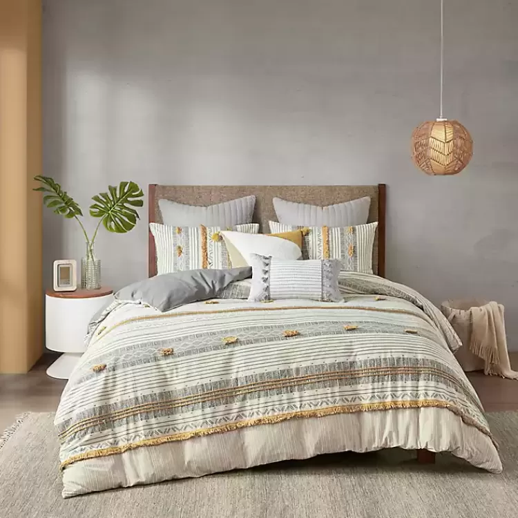 Yellow Striped Pom Pom 3-pc. Full/Queen Duvet Set>Kirklands Home Online