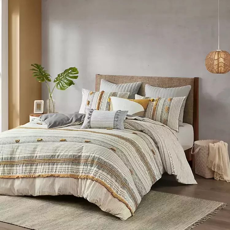 Yellow Striped Pom Pom 3-pc. Full/Queen Duvet Set>Kirklands Home Online