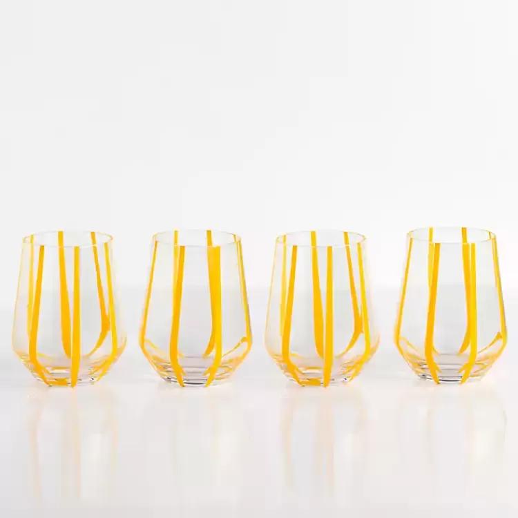 Yellow Striped Stemless Wine Glasses, Set of 4>Kirklands Home Outlet